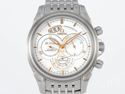 NEW Omega De Ville Co-Axial 41 Chronoscope White Dial SS Auto Watch w/ B&P