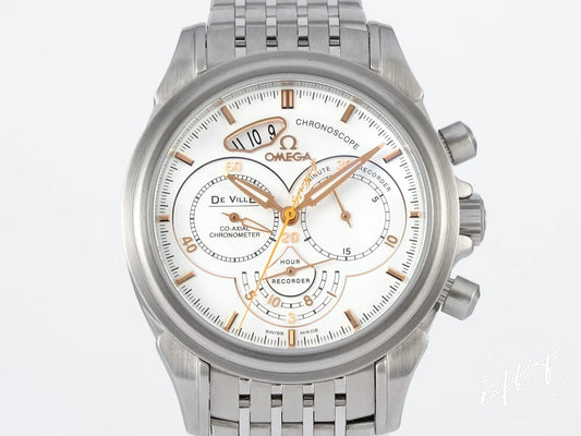 NEW Omega De Ville Co-Axial 41 Chronoscope White Dial SS Auto Watch w/ B&P