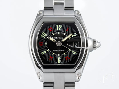 NEW Cartier Roadster Black Dial SS Auto Watch W62002V3 w/ Box & Manual