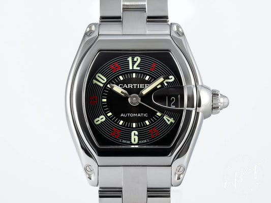 NEW Cartier Roadster Black Dial SS Auto Watch W62002V3 w/ Box & Manual