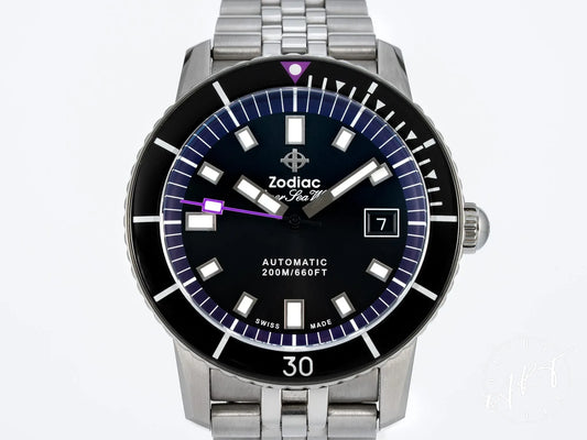 Zodiac Super Sea Wolf Black & Purple Dial SS Auto Liberty Ltd Ed Watch ZO9285 BP