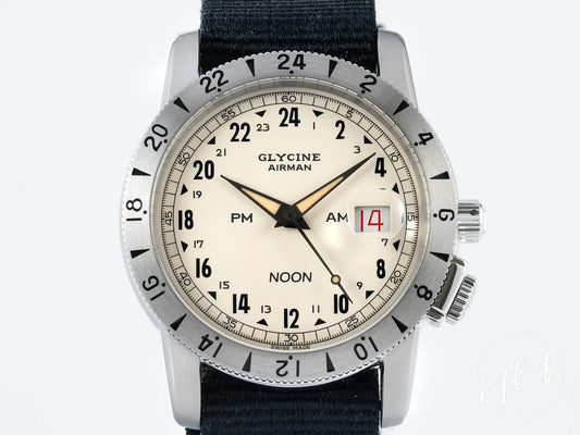 NEW Glycine Airman Vintage 1953 White Dial SS NOON Ltd Pilot Watch GL0157 BP