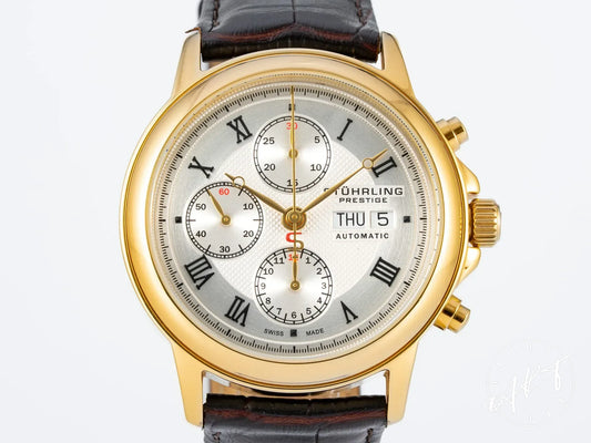 NOS Stuhrling Prestige Accolade 362 Silver Dial SS & Gold Plated Watch 362.333K2 BP