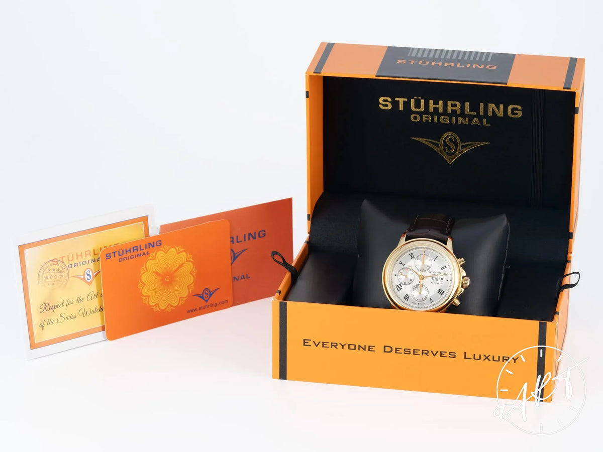 NOS Stuhrling Prestige Accolade 362 Silver Dial SS & Gold Plated Watch 362.333K2 BP