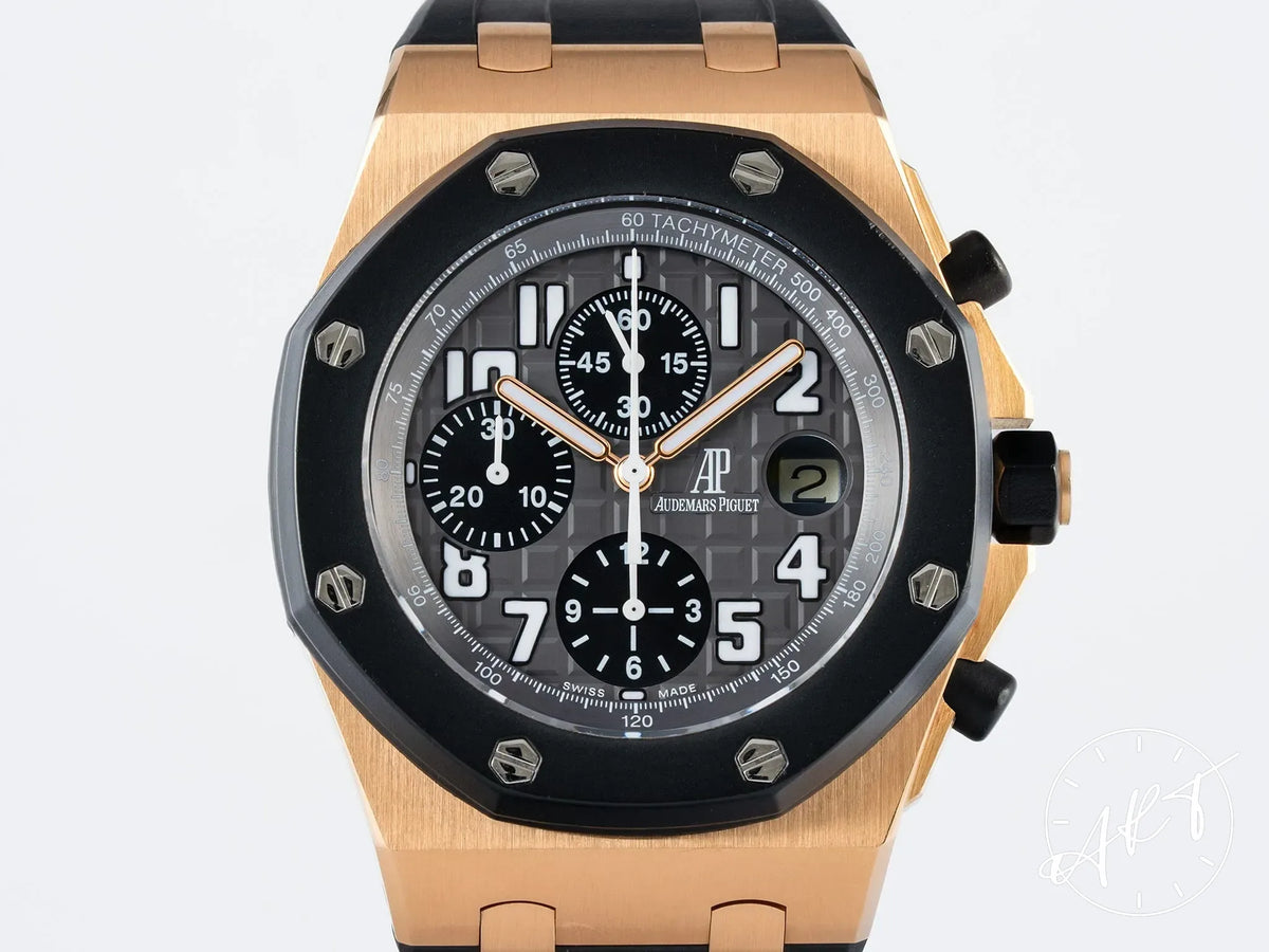 Audemars Piguet Royal Oak Offshore Black & Grey Dial 18K RG Auto Watch w/ B&P