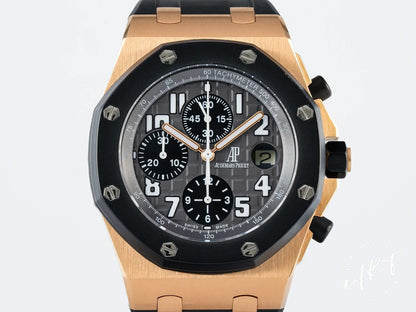 Audemars Piguet Royal Oak Offshore Black & Grey Dial 18K RG Auto Watch w/ B&P