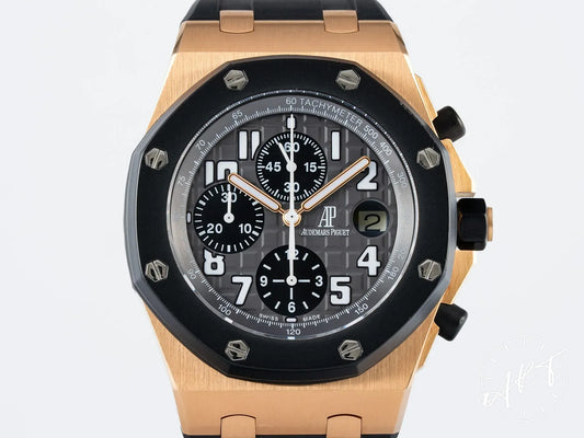 Audemars Piguet Royal Oak Offshore Black & Grey Dial 18K RG Auto Watch w/ B&P