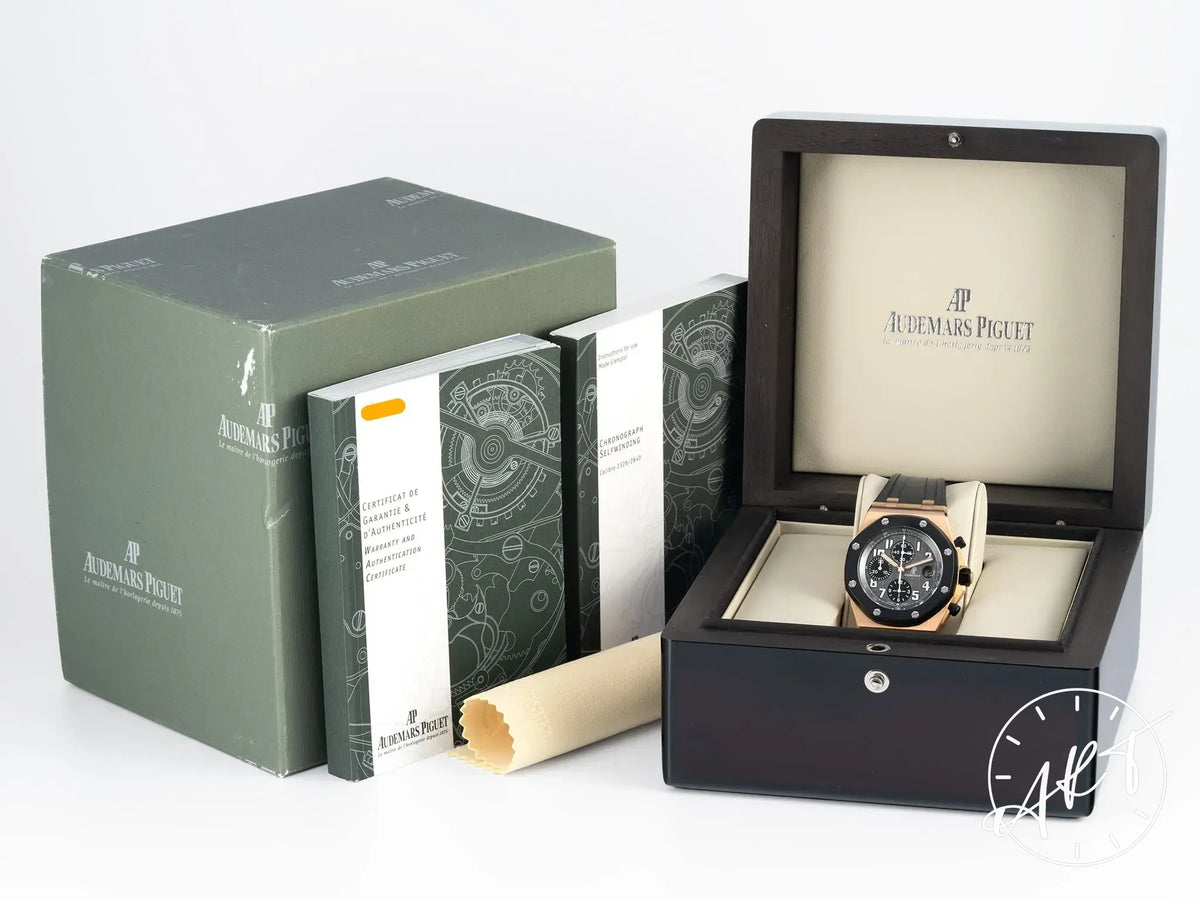 Audemars Piguet Royal Oak Offshore Black & Grey Dial 18K RG Auto Watch w/ B&P