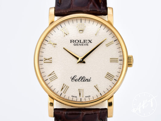 Rolex Cellini Silver Computer Dial 18K Gold Manual Wind Watch 5115/8 in FULL SET