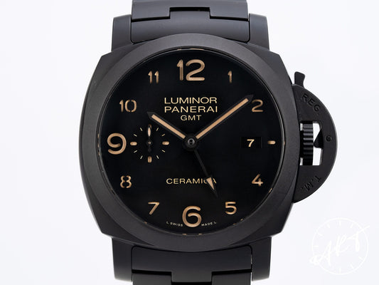 Panerai PAM 438 Luminor 1950 3 Days GMT Black Ceramic Auto Watch PAM00438 w/ B&P