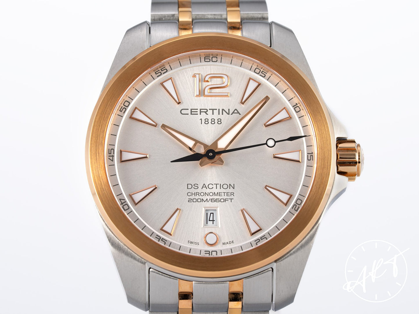 NEW Certina DS Action Chronometer Silver Dial Two-Tone RG Plated & SS Quartz Watch w/ Paper