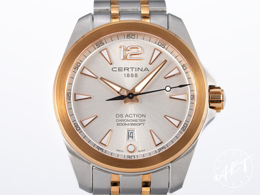 NEW Certina DS Action Chronometer Silver Dial Two-Tone RG Plated & SS Quartz Watch w/ Paper