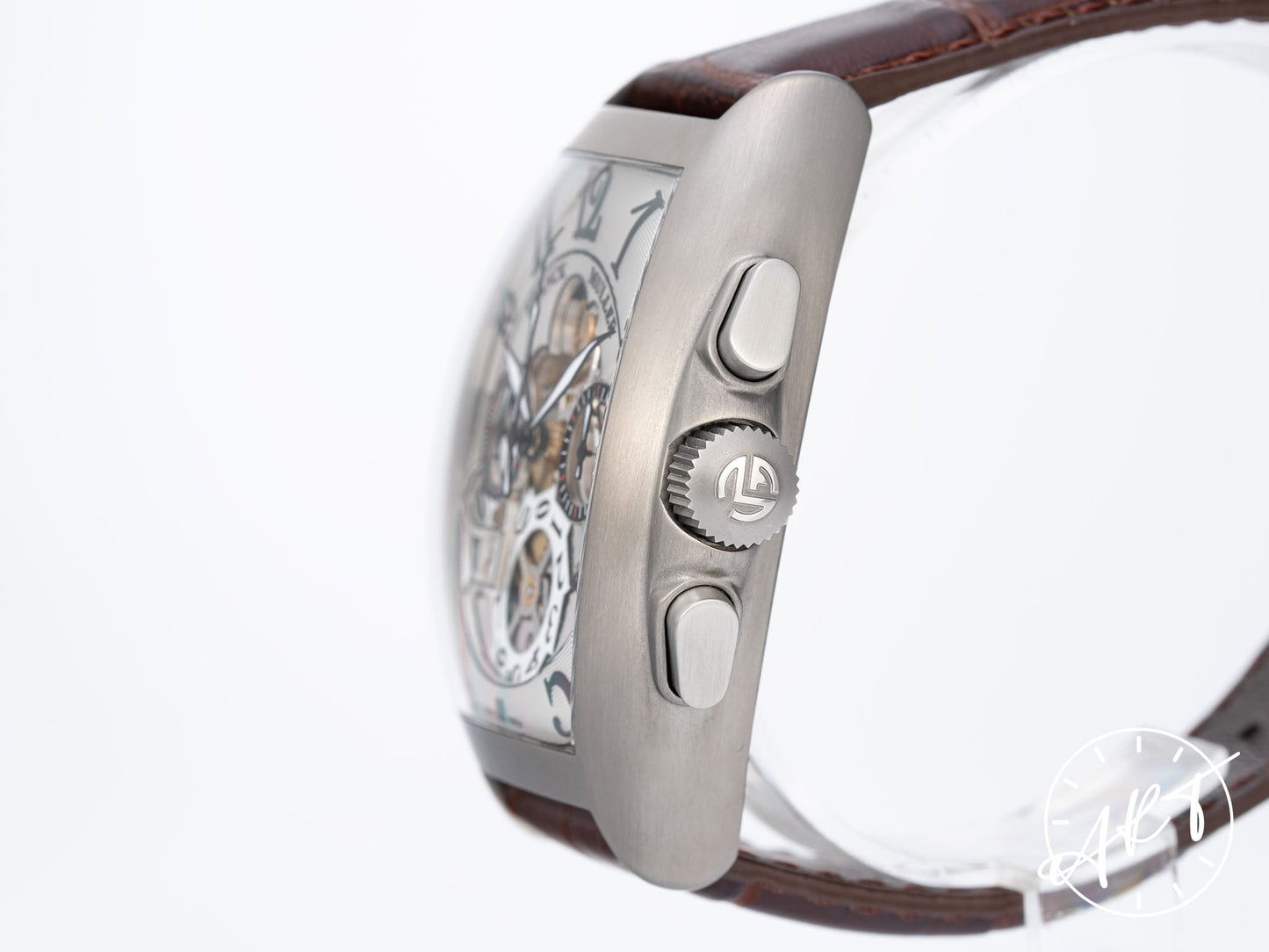 Franck Muller Cintrée Curvex Chrono Grande Date Silver Skeleton Dial SS Watch 8083 BP