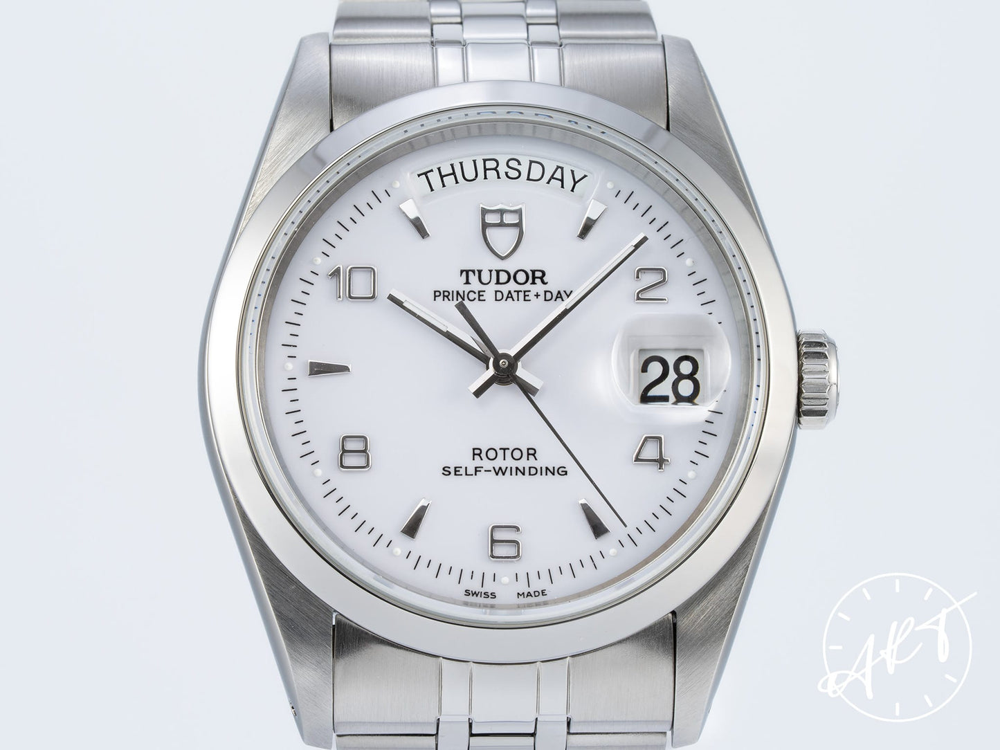 Tudor Prince Day-Date White Arabic Dial SS Auto Watch 76200 w/ Paper