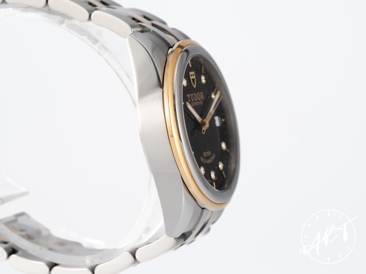 Tudor Glamour Date 36 Black Diamond Dial 18K Gold & SS Auto Watch 55003 w/ B&P
