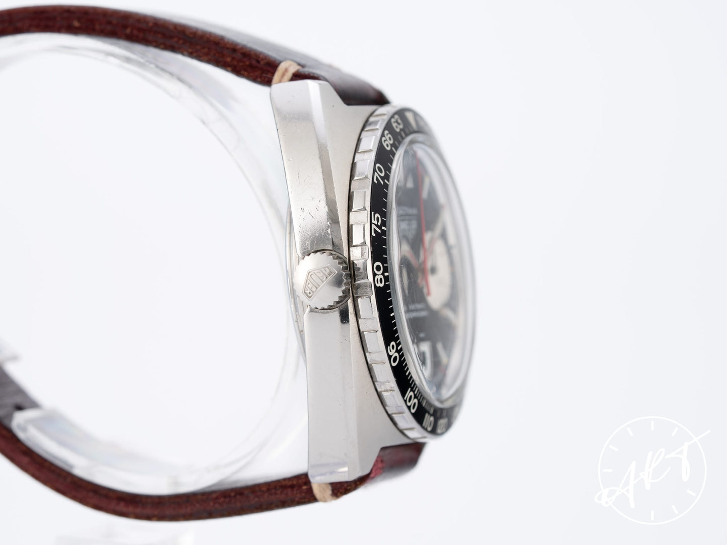 Vintage Heuer Autavia Chronograph Reverse Panda Dial SS Auto Watch 1163