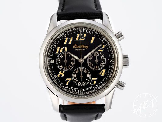 Breitling Navitimer Premier Chronograph Black T Dial SS Auto Pilot Watch A40035