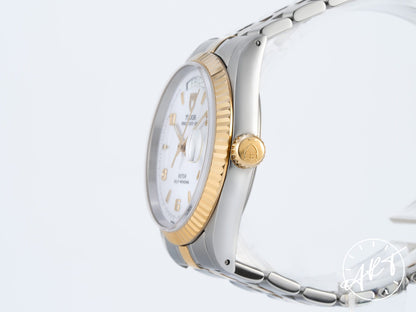 Tudor Prince Day-Date White Arabic Dial 18K Gold & SS Watch 76213