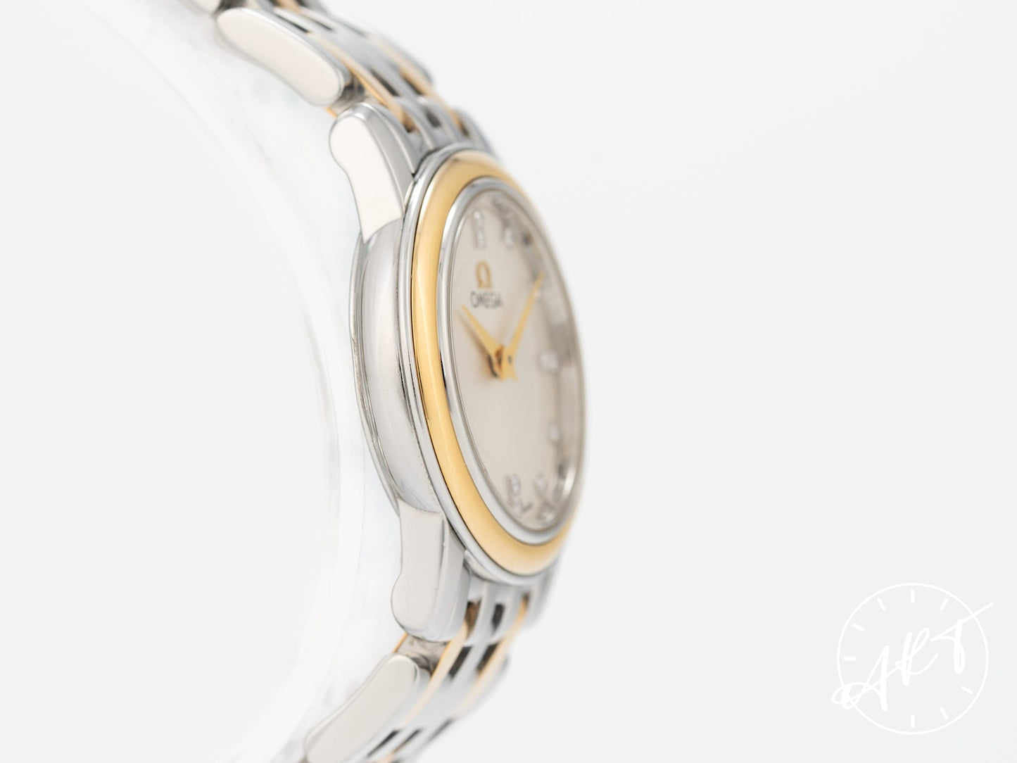 Omega De Ville Champagne Diamond Dial 18K Gold & SS Quartz Ladies Watch w/Box