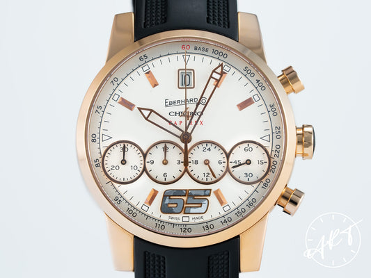 Eberhard & Co. Chrono 4 Silver Dial 18K RG Auto 65 Pcs Ltd Watch 30065.1 w/ B&P