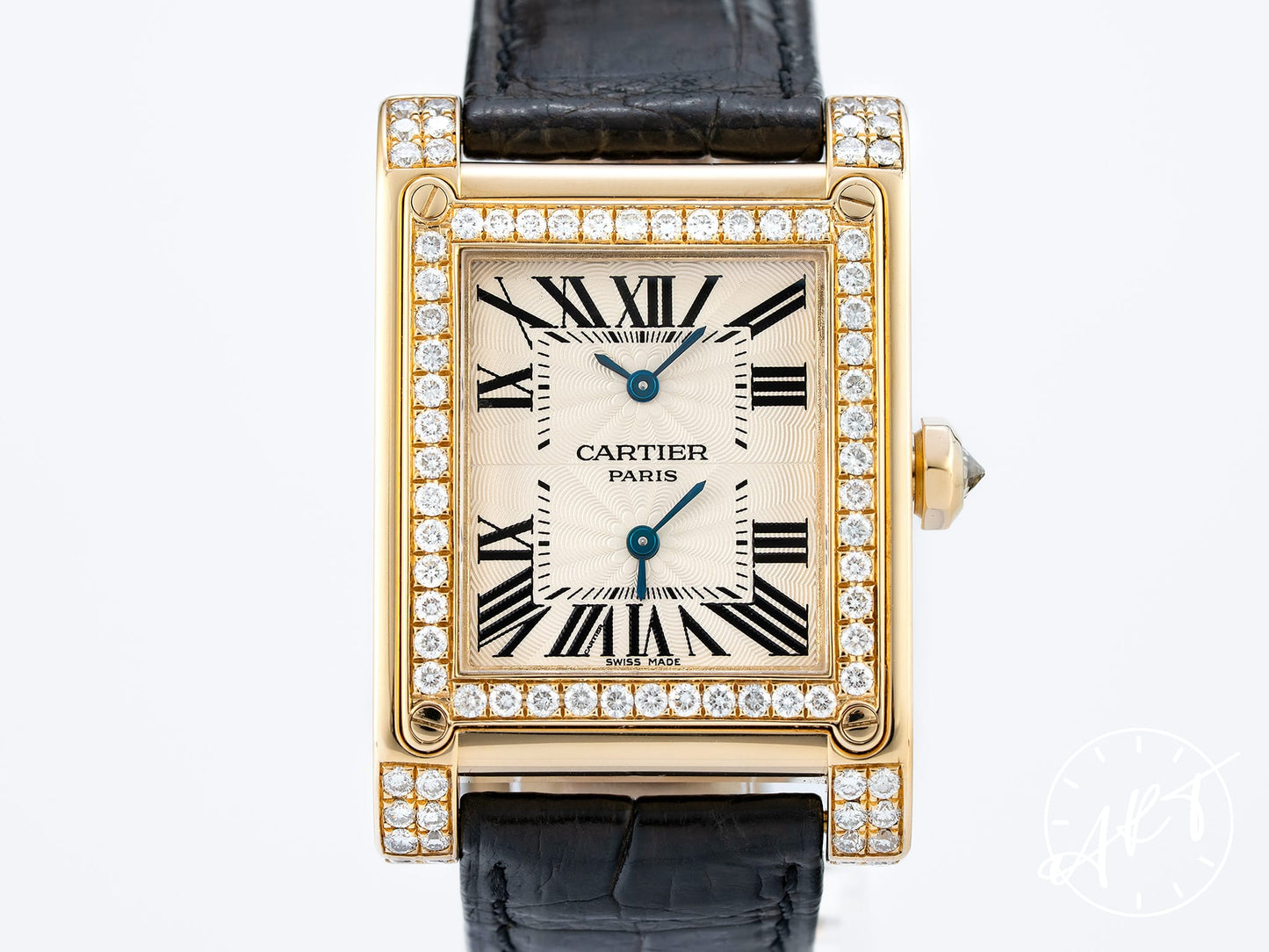 Cartier CPCP Tank A Vis Dual Time Silver Dial 18K Gold Watch W1534251 w/ Box
