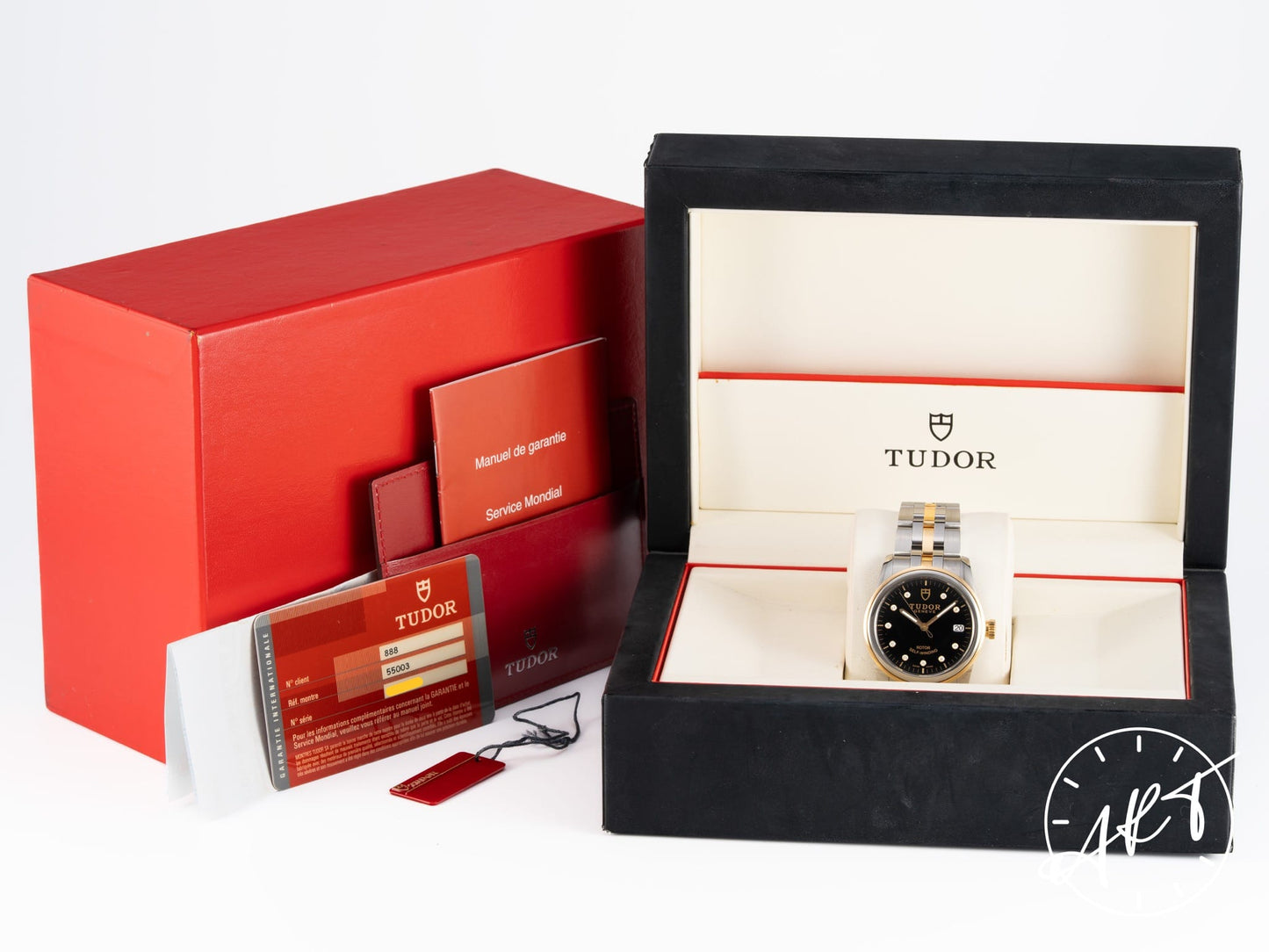 Tudor Glamour Date 36 Black Diamond Dial 18K Gold & SS Auto Watch 55003 w/ B&P