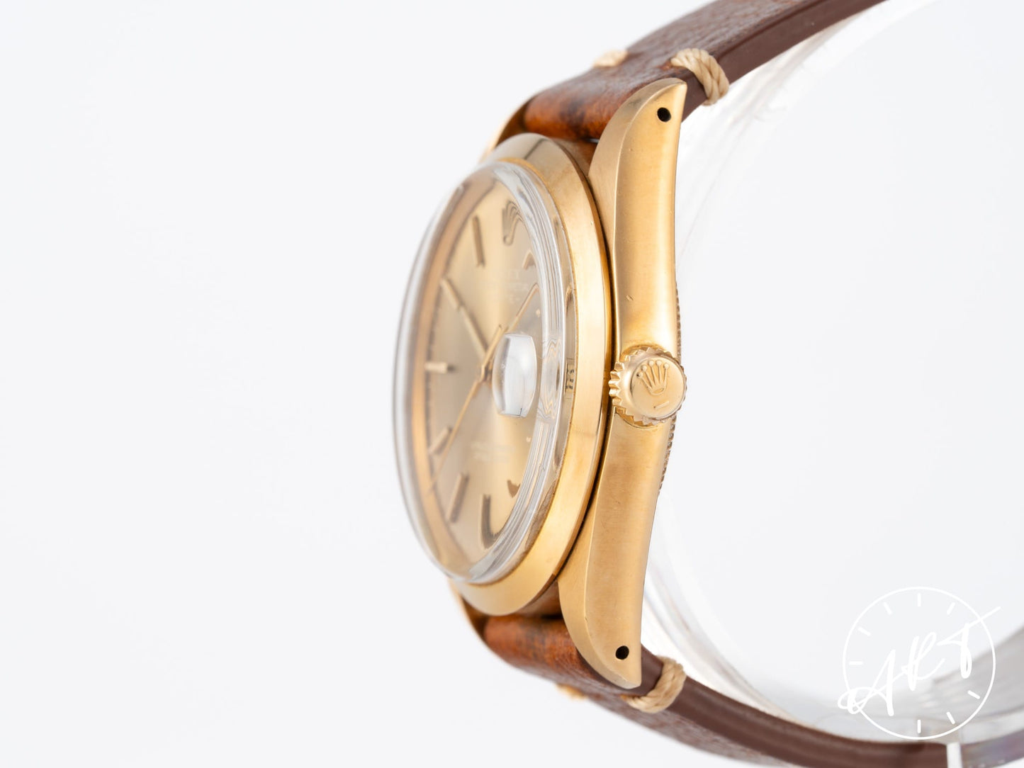 Vintage 1978 Rolex Oyster Perpetual Date Brown Dial 18K Gold Auto Watch 1500 BP