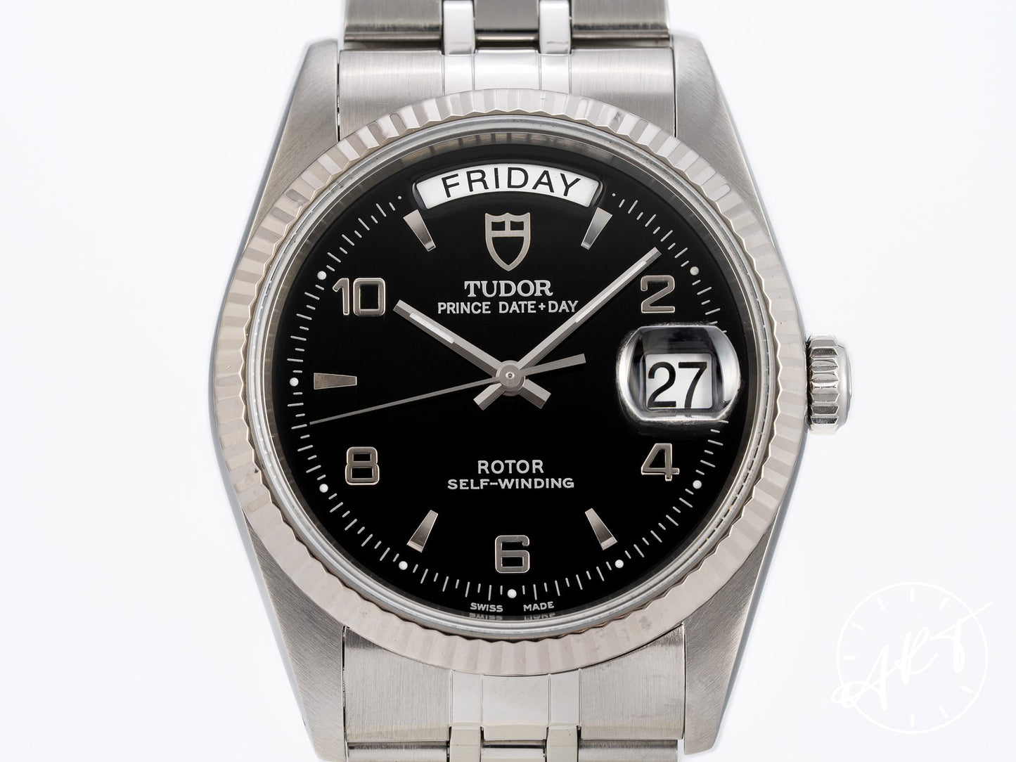 Tudor Prince Day-Date Black Arabic Dial SS Auto Watch 76214 w/ Box