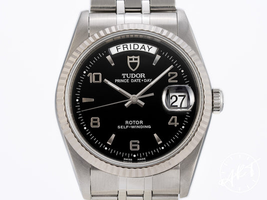 Tudor Prince Day-Date Black Arabic Dial SS Auto Watch 76214 w/ Box