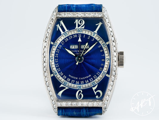 Franck Muller Cintrée Curvex Master Calendar Blue Dial 18K WG & Custom Diamond Watch 5850 MC w/Box