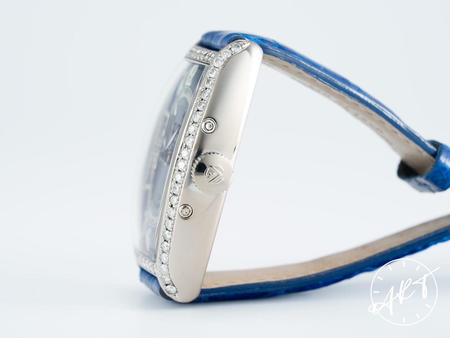 Franck Muller Cintrée Curvex Master Calendar Blue Dial 18K WG & Custom Diamond Watch 5850 MC w/Box