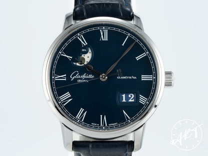 Glashütte Original Senator Panorama Date Moon Phase Blue Dial SS Auto Watch BP