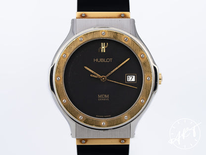 Vintage Hublot MDM Classic Black Dial 18K Gold & SS Quartz Watch 1521.1
