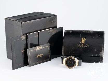 Vintage Hublot MDM Classic Black Dial 18K Gold & SS Quartz Watch 1521.1