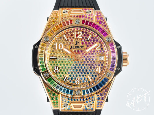 Hublot Big Bang One Click Multicolor Stone Dial King Gold Auto Rainbow Watch BP