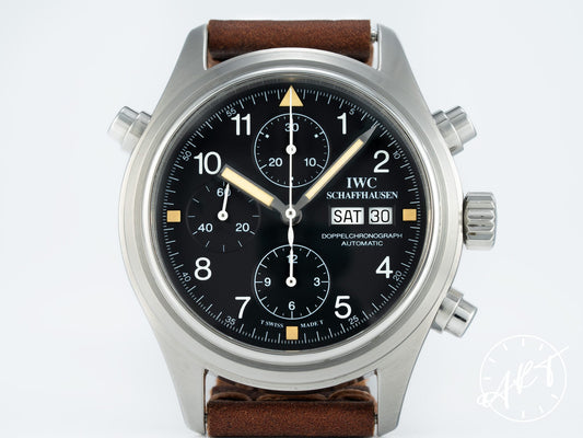 IWC Pilot's Day-Date Double Chrono Black Dial SS Auto Watch IW3713 w/ Box