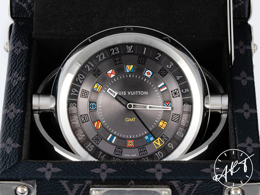 Louis Vuitton Tambour Monogram Eclipse Trunk Table Clock Q1Q030 w/ Box