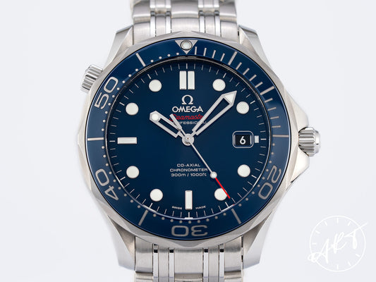 NEW Omega Seamaster Co-Axial Chronometer Blue Dial SS Auto Diver Watch w/ B&P