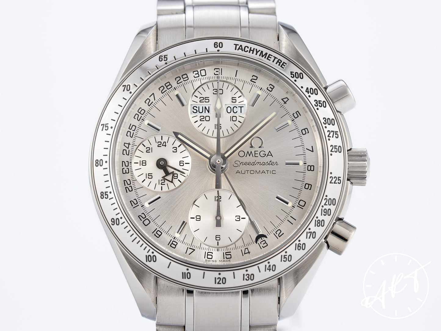 Omega Speedmaster Triple Date Chrono Silver Dial SS Watch 3523.30.00 w/ Papers