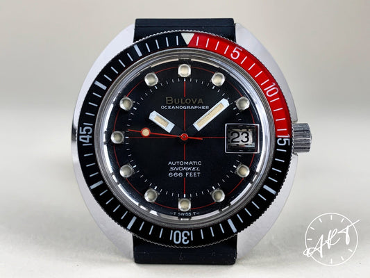 1970s Bulova Oceanographer Snorkel 666 Black & Red Bezel “Devil Diver” Watch