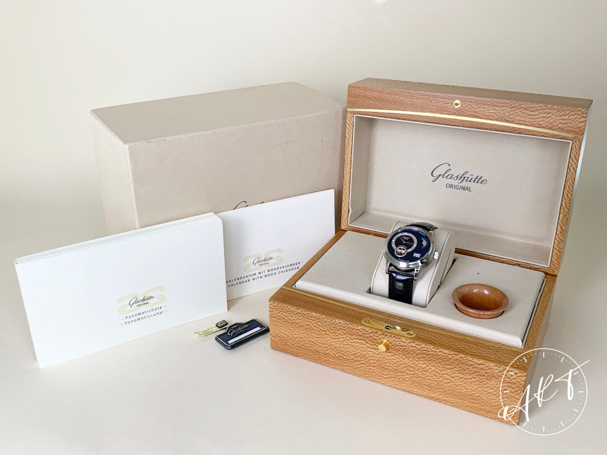 Glashütte Original PanoMaticLunar Blue Dial Stainless Steel Auto Watch w/ B&P