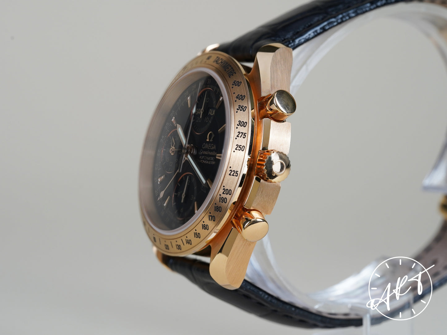 Omega Speedmaster Triple Date Chrono Black Dial 18K RG Watch BP