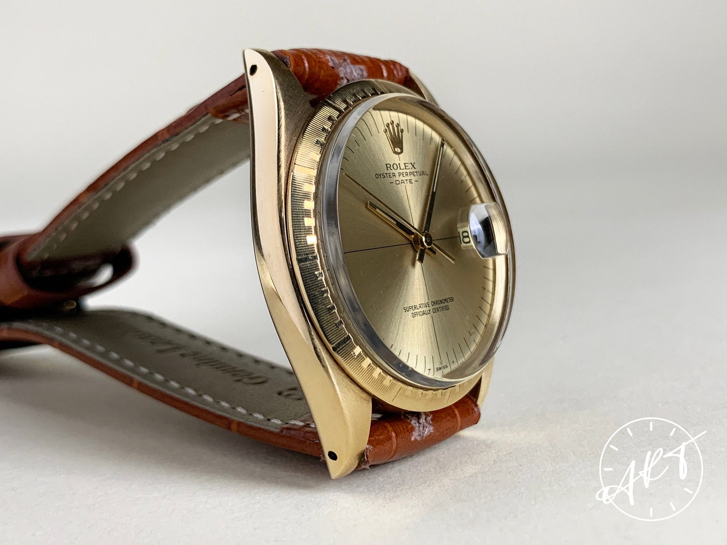 Vintage 1972 Rolex Oyster Perpetual Date Gold Dial “Zephyr” 14K Gold Watch 1512
