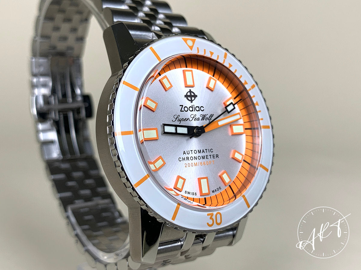 NEW Zodiac Super Sea Wolf Silver Dial SS Auto Ltd Ed Diver Watch ZO9268 w/ B&P