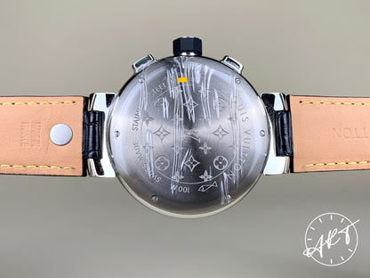 Louis Vuitton Tambour Volez Flyback Chrono Black & Silver Dial Ltd Watch Q1028 BP