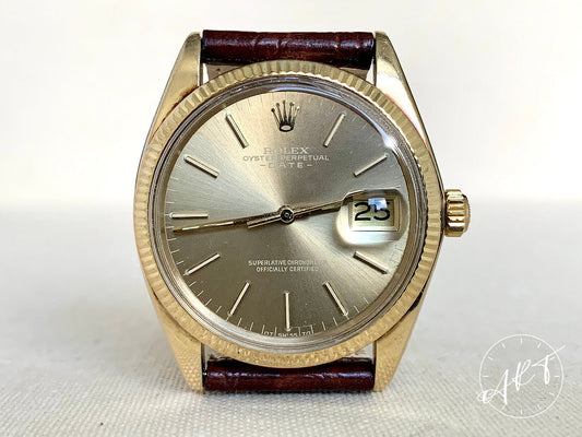 1978 Rolex Oyster Perpetual Date Brown Sigma Dial 14K Gold Watch 1503 *SERVICED*