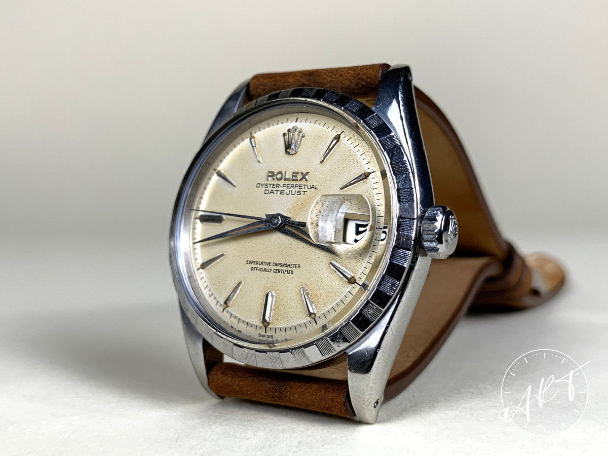 1959 Rolex Oyster Perpetual Datejust Cream Tropical Dial SS Watch 6605 w/ Paper