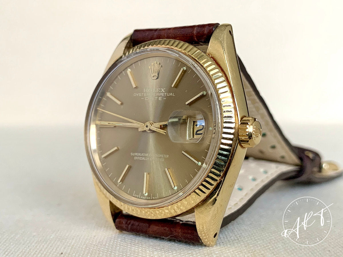 1978 Rolex Oyster Perpetual Date Brown Sigma Dial 14K Gold Watch 1503 *SERVICED*