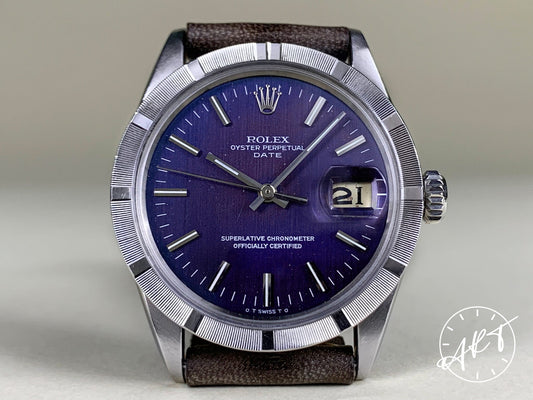 Vintage 1970 Rolex Oyster Perpetual Date Purple Tropical Dial SS Watch 1501