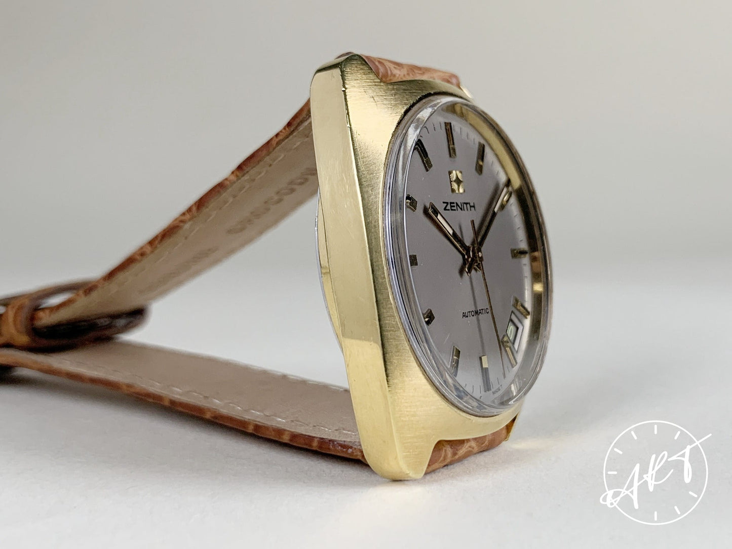 Vintage 1970s Zenith Cal 2562 PC Gray Dial Gold Gold Plated & SS Auto Watch